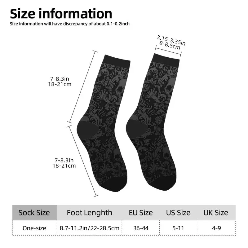 Goth Gothic Black Skull Damask Pattern Novelty Crew Socks Comfortable Soft Breathable Warm Non-slip Men Socks Gift