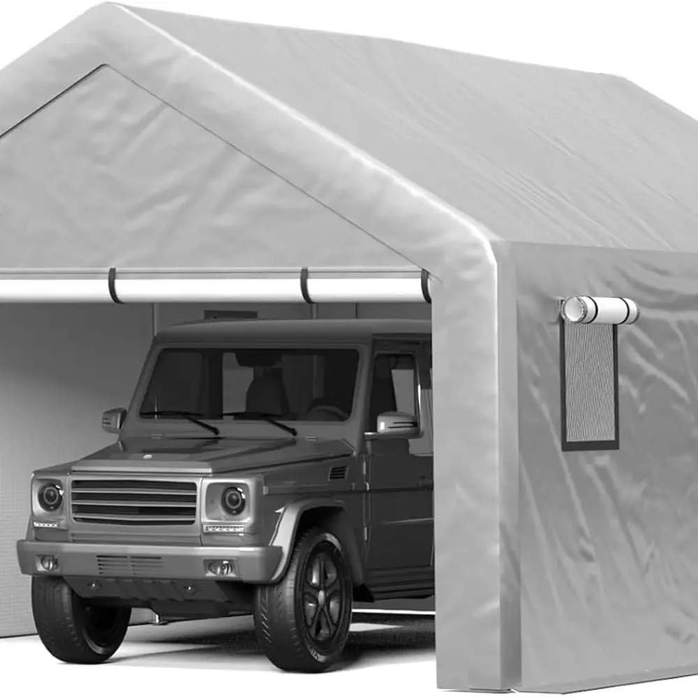 

Большой сверхмощный навес для хранения на открытом воздухе с закатанными окнами и съемными боковыми стенками, портативный гараж для автомобилей, лодок и грузовиков.