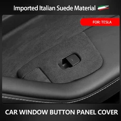 4Pcs Italian Premium Suede Car Door Window Lifter Switch Button Frame Decoration Cover Trim Protector For Tesla Model 3 Model Y