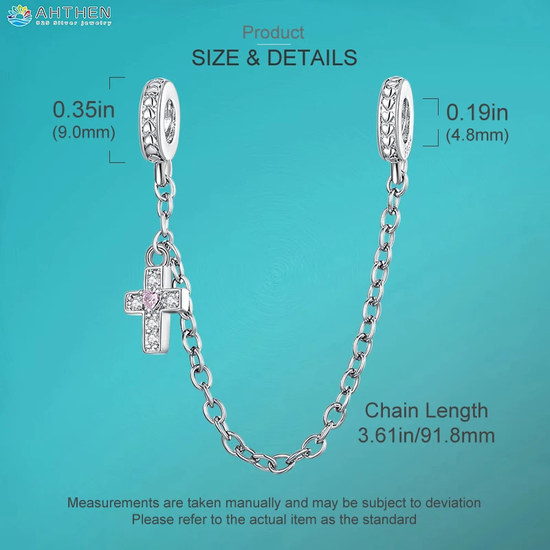 Ahthen 925 Sterling Silver Beads Love Cross Safety Chain fit Snake Chain Bracelets Necklaces for Women Jewelry Making