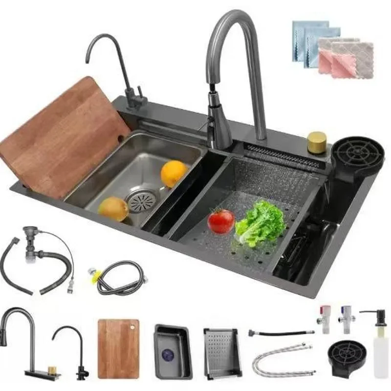 Stainless Steel Kitchen Sink Large Single Bowl Vegetable Basin Multifunctional Dishwashing Sink for Home Kitchen Use