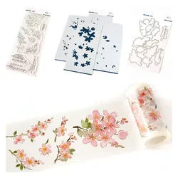 Metal Cutting Dies for Scrapbooking New 2024 10m Long Sakura Stickers DIY Album Embossing Template Stencil Wax Seal Stamp Set