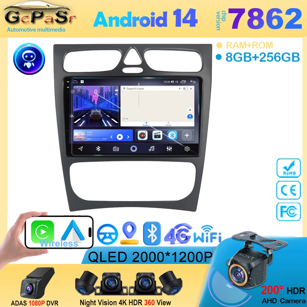 

Android 14 For Mercedes Benz C Class S203 CL203 W203 2000 - 2004 Car Radio Multimedia Video Player Navigation Stereo GPS Auto