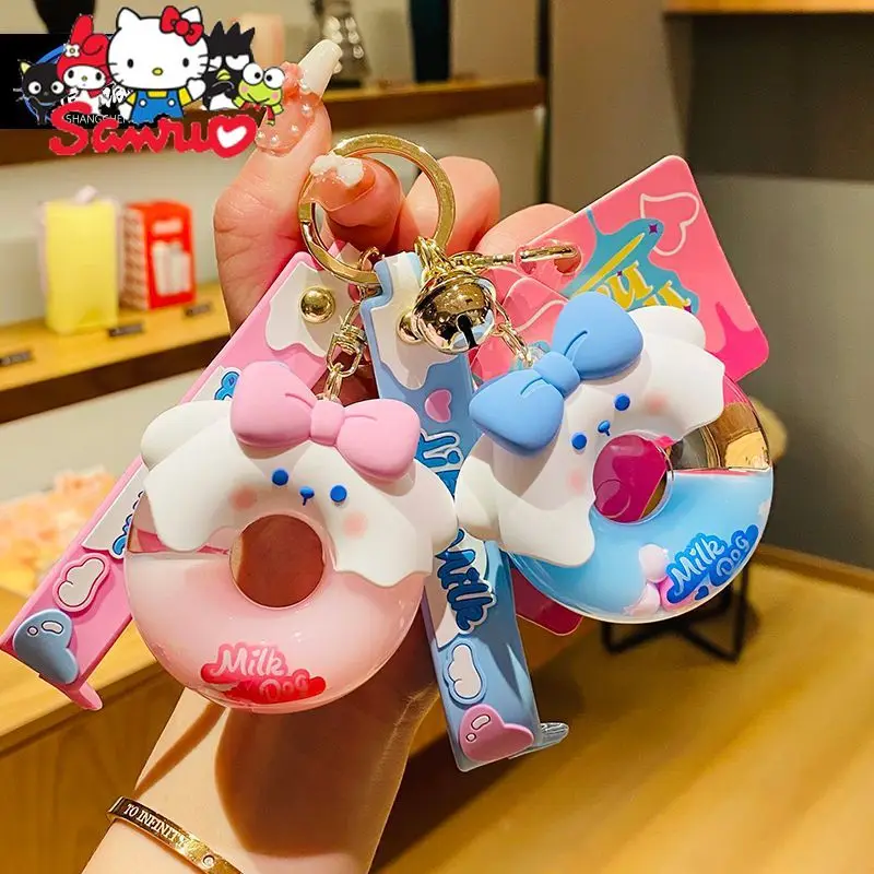 

Sanrio Melody Kuromi Hello Kitty Cinnamoroll Pochacco Donut Into Oil Bottle Cartoon Car Key Chain Women's Schoolbag Pendant Gift