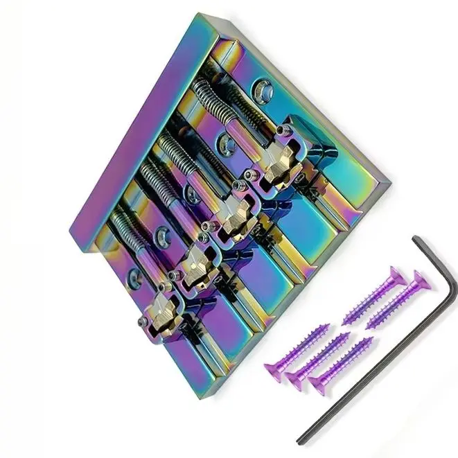 4 String Vintage Bass Bridge 82x68.3mm String Through Body Brass Base Saddle 18.6mm String Spacing Rainbow
