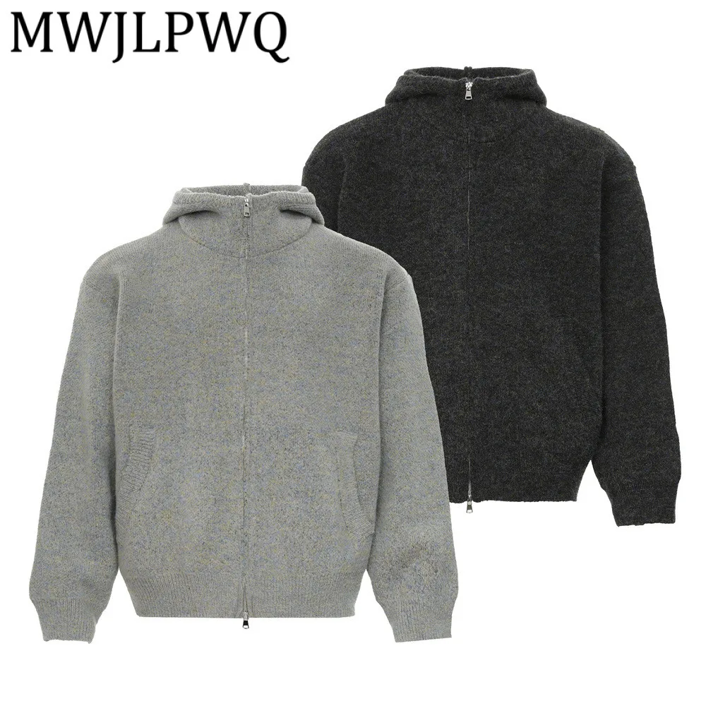 

MWJLPWQ Solid Color Loose Hooded Turtleneck Knit Sweater For Men Autumn Winter Thickened Two-Way Zipper Cardigan Top Tode 12696