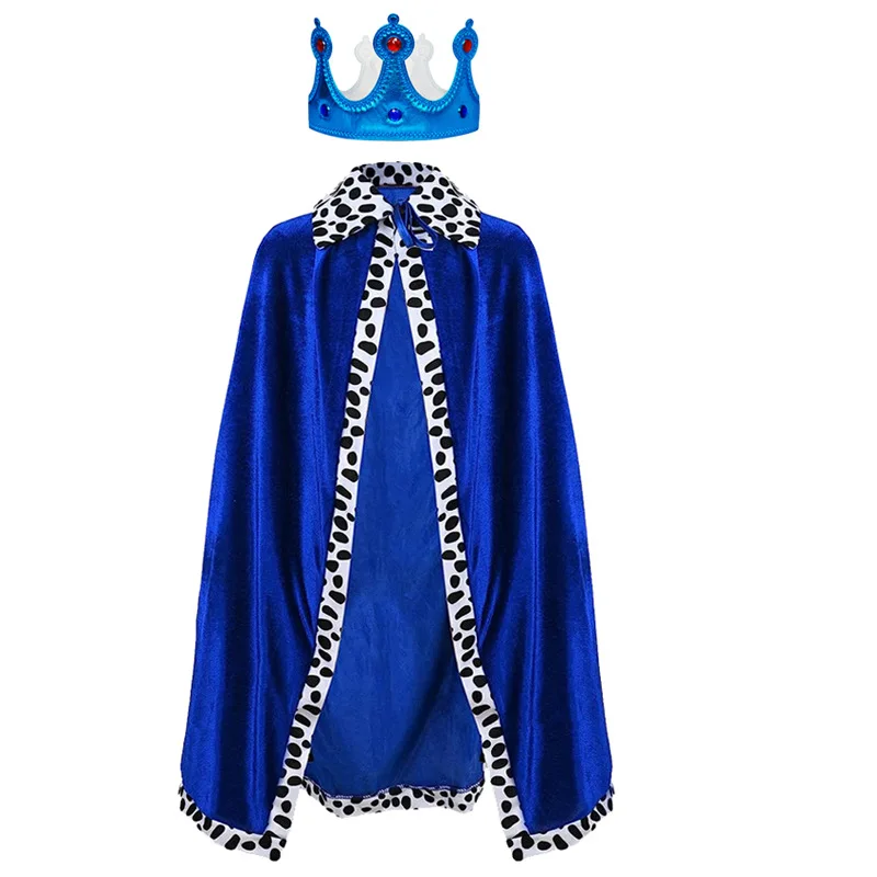 Boy Girls Men Women Adult King Costume Set Cape Queen Robe Red Cloak Crown Halloween Prince Cosplay Birthday Party Dress Up