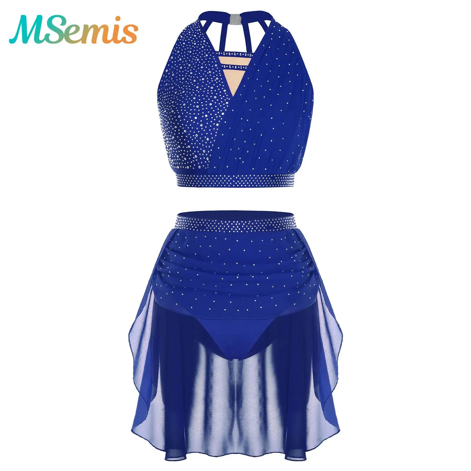 إمرأة لامعة حجر الراين الجمباز الفني الشكل التزلج غنائي المعاصر الباليه الرقص ملابس رقص المحاصيل القمم والتنورة