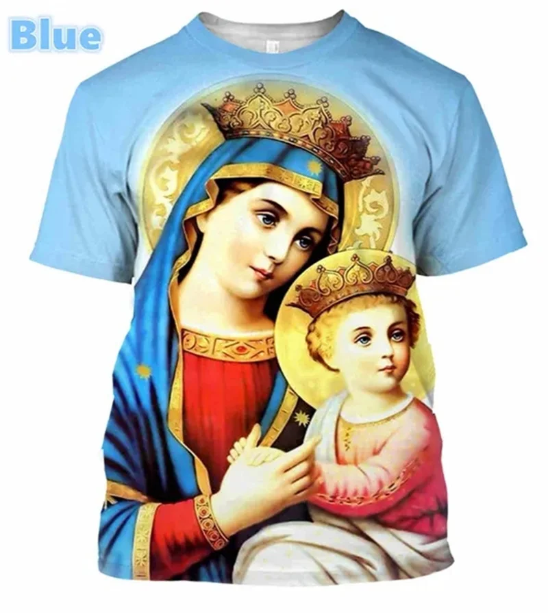 Christian Mother Of God Virgin Mary 3D Printing T Shirt Jesus Cross God Cross Jesus Loves All Christian Unisex Tee Shirts Tops