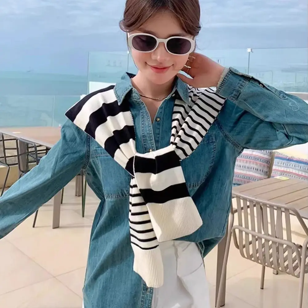 New Knitted Stripes Shawl Fashion Versatile Plus-Sized Neck Protection Shoulder Shawl