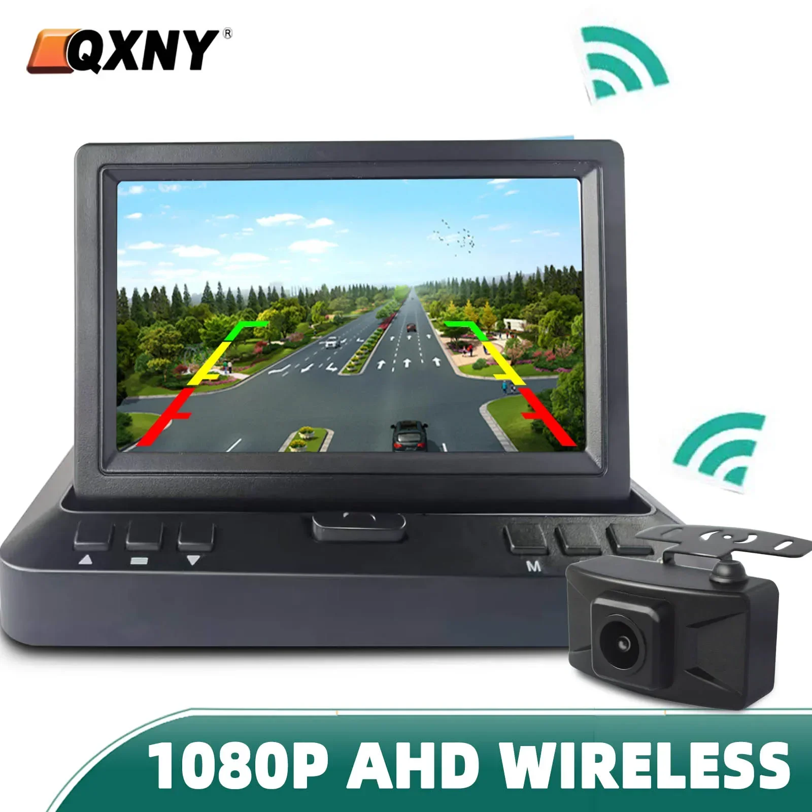 AHD 1080P WiFi Wireless Backup Camera, 4.3/5 Inch HD Parking Monitor, Night Vision Rear View Reversing System for Car Truck Bus