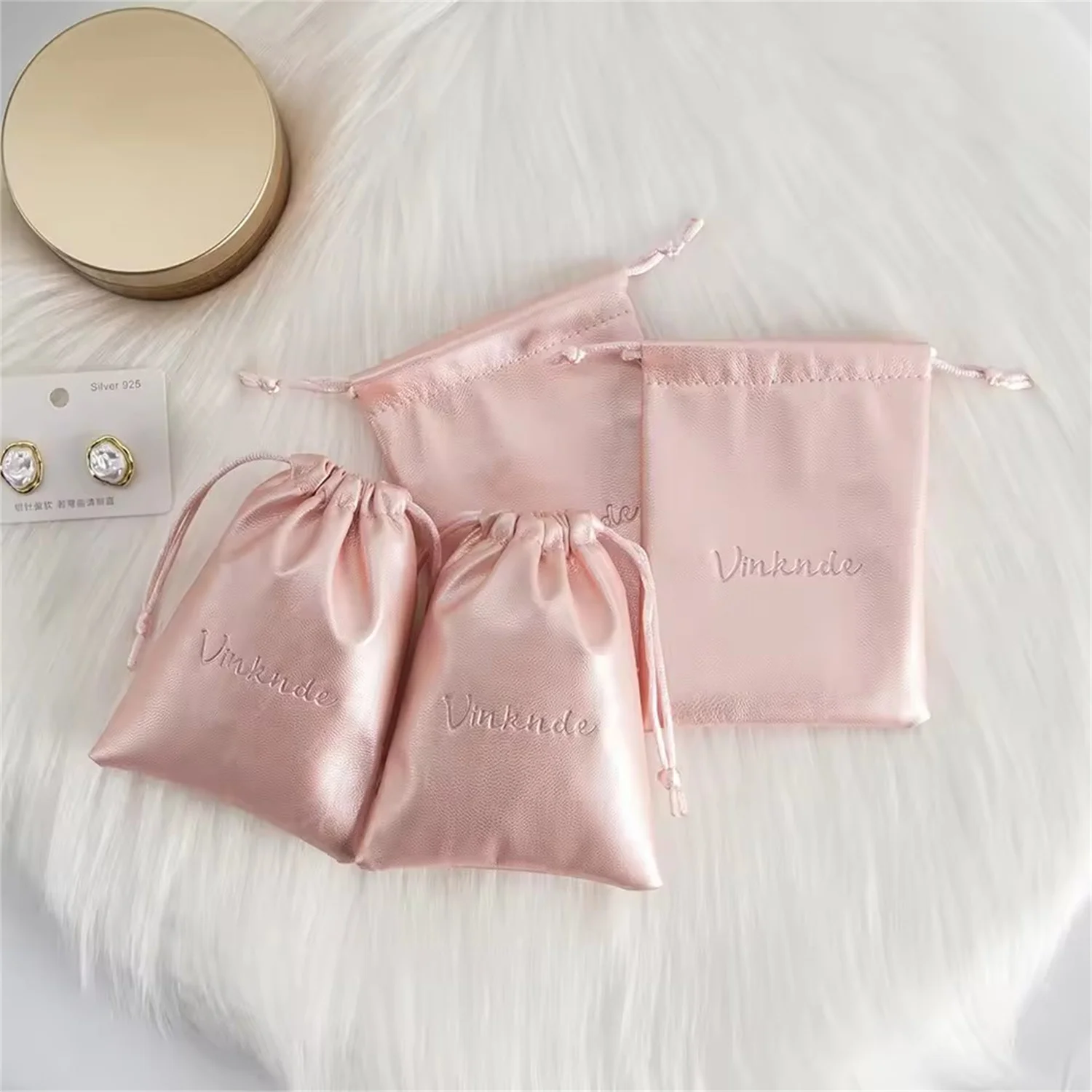

100pcs Pink PU Leather Jewelry Drawstring Gift Bags 8x10cm 9x12cm 10x15cm 13x18cm 15x20cm Makeup Jewellery Ring Drawstring Pouch