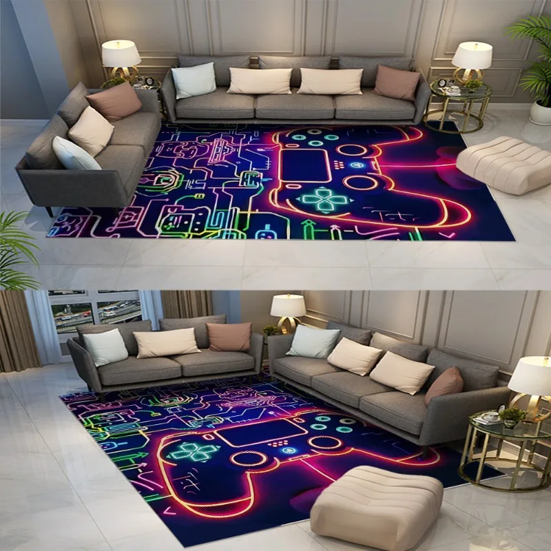 Carpet Game Controller Graffiti Mat Let's Play Text Rug Neon Spray Living Room Floor Mat Home Decoration Indoor Use Fashionable