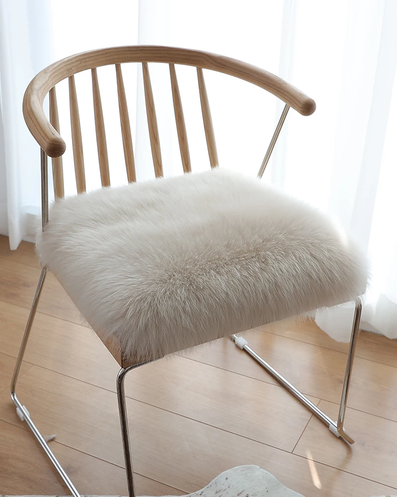 

100% Luxury Natural Fur Long Hair Sheepskin Shaggy Chair Cushion for Home Office Car Winter Pure Wool Rectangular Seat Cushion