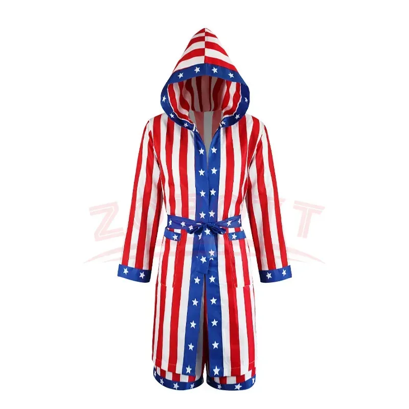 DY2025 Disfraz de boxeo con bandera americana para adultos, con vestido corto Rocky Balboa, disfraz de cosplay del Día de la Independencia