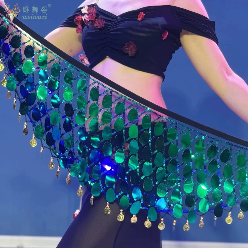 Belly Dance Waist Chain Mermaid Sequins Waist Towel Hip Skirt Practice Clothing Fart Curtain Oriental Dance Practice Waist Scarf