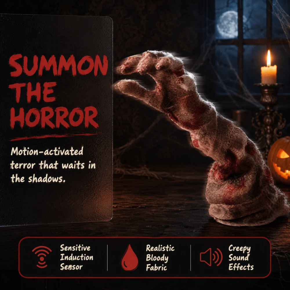 Electric Induction Shaking Hand Ornament Realistic Looking Sensitive Sensor Control Halloween Induction Ornament Bloody Fabric