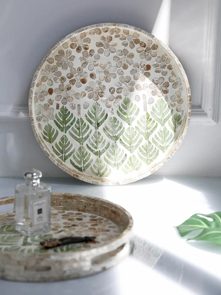 Light luxury Nordic style large shell fruit plate household living room coffee table round storage plate jewelry storage