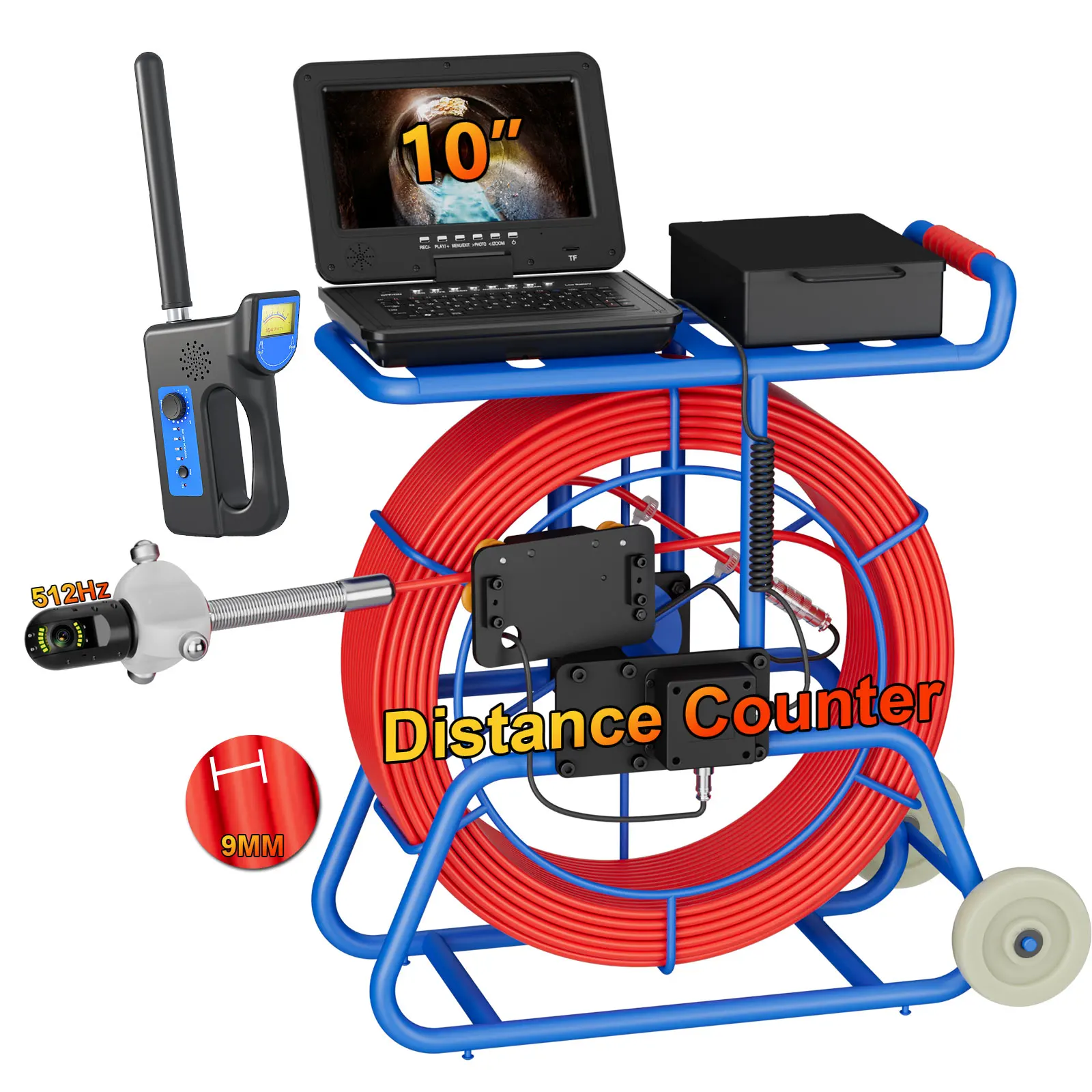 

MAOTEWANG Sewer Camera Inspection 360 degrees 10″inch IPS+Cable diameter ø9mm+512HZ Transmitter Locator+Meter Counter+Keyboard