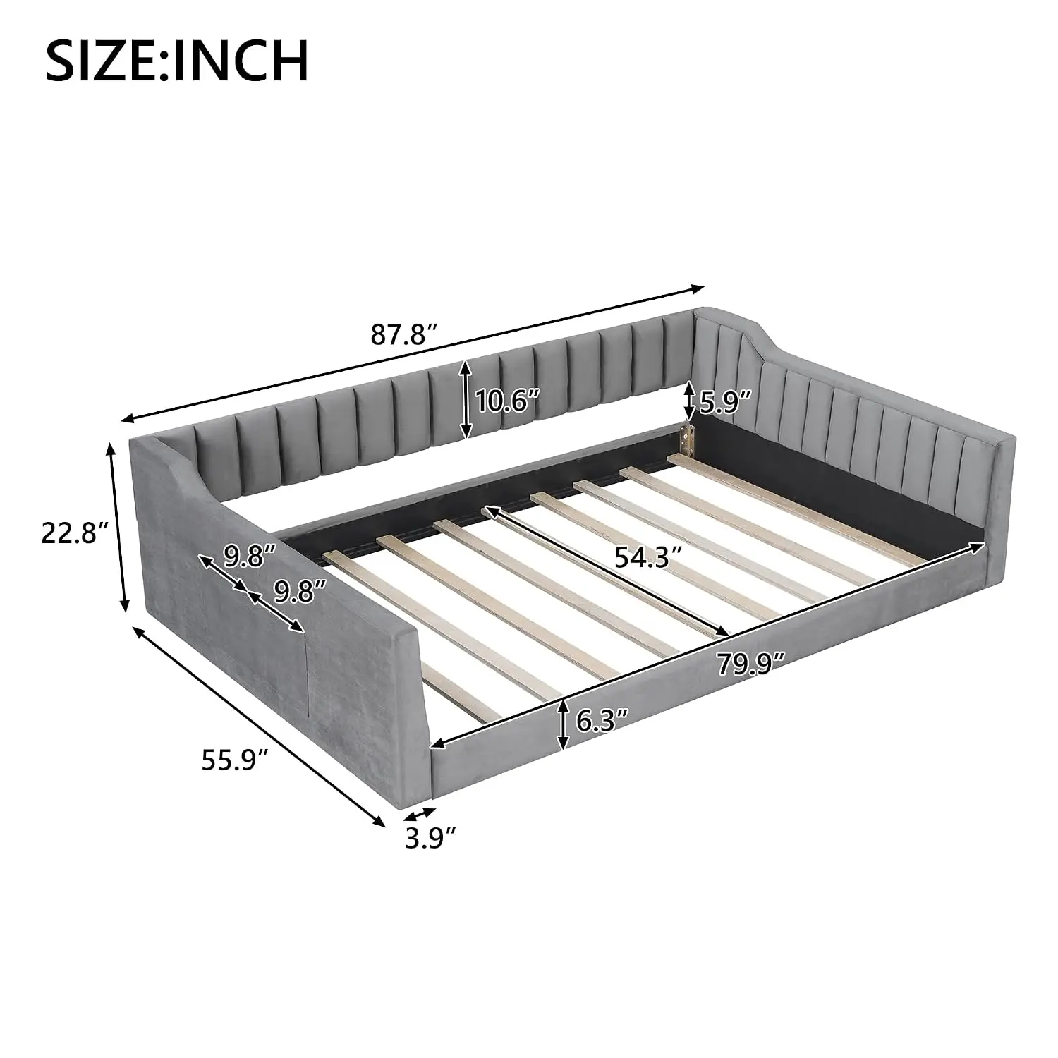 Full XL Upholstered Daybed with Side Storage Pocket, Floor Corner Bed, Upholstered Bedframe for Kids,Teens,Adults,, Customized