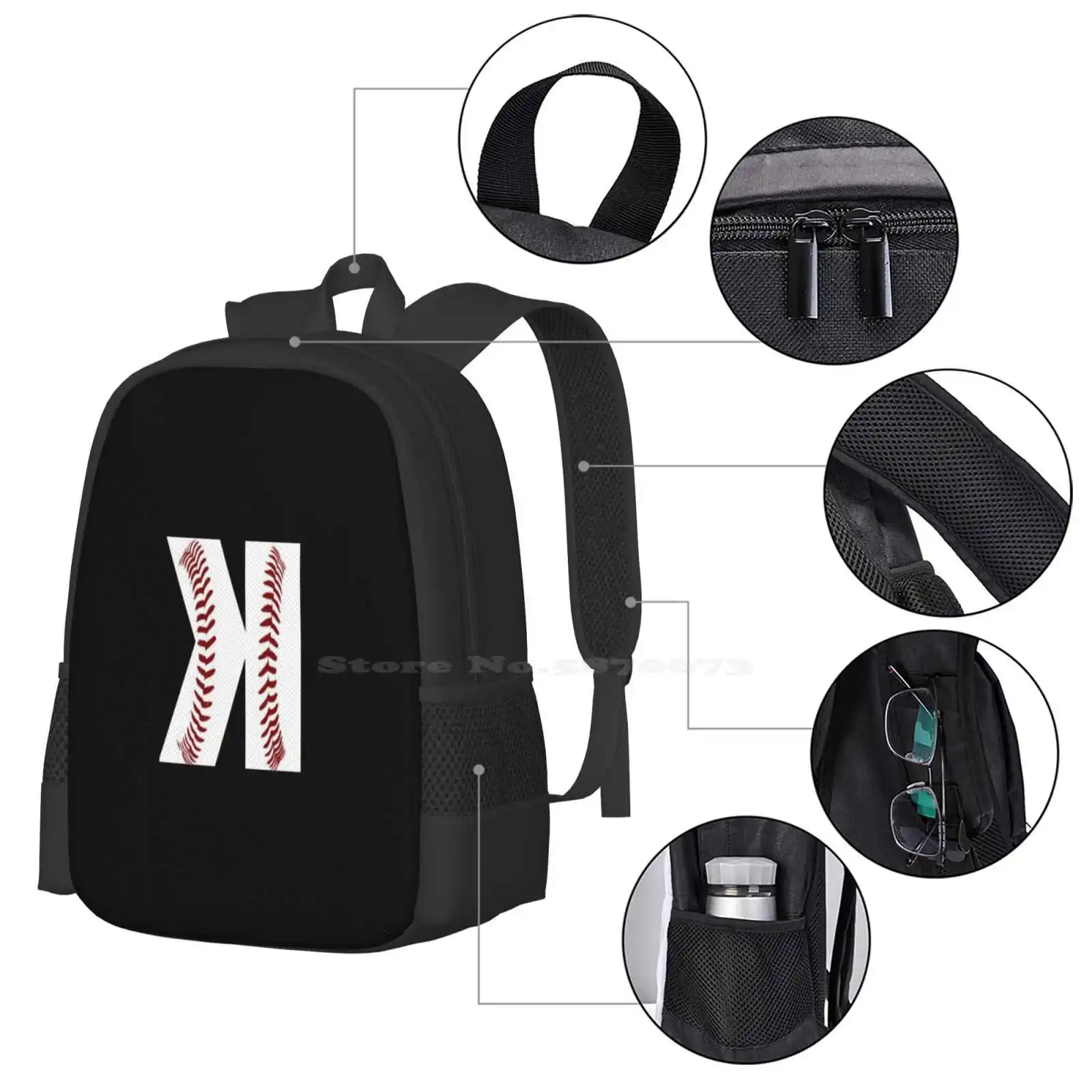 Boys Pitcher Backwards K Baseball Graphic Art Gift Product Large Capacity School Backpack Laptop Bags Sports Baseball Player