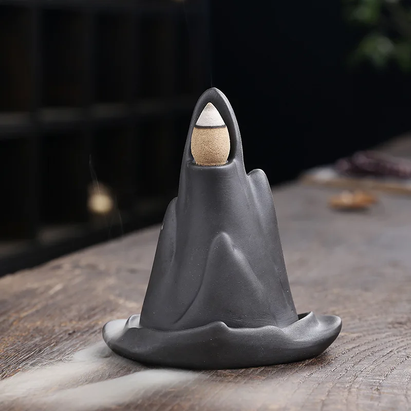 Zen Meditation Backflow Incense Burner Purple Clay Incense Holder for Home Decor Aromatherapy Relaxation Gifts (Without Incense）