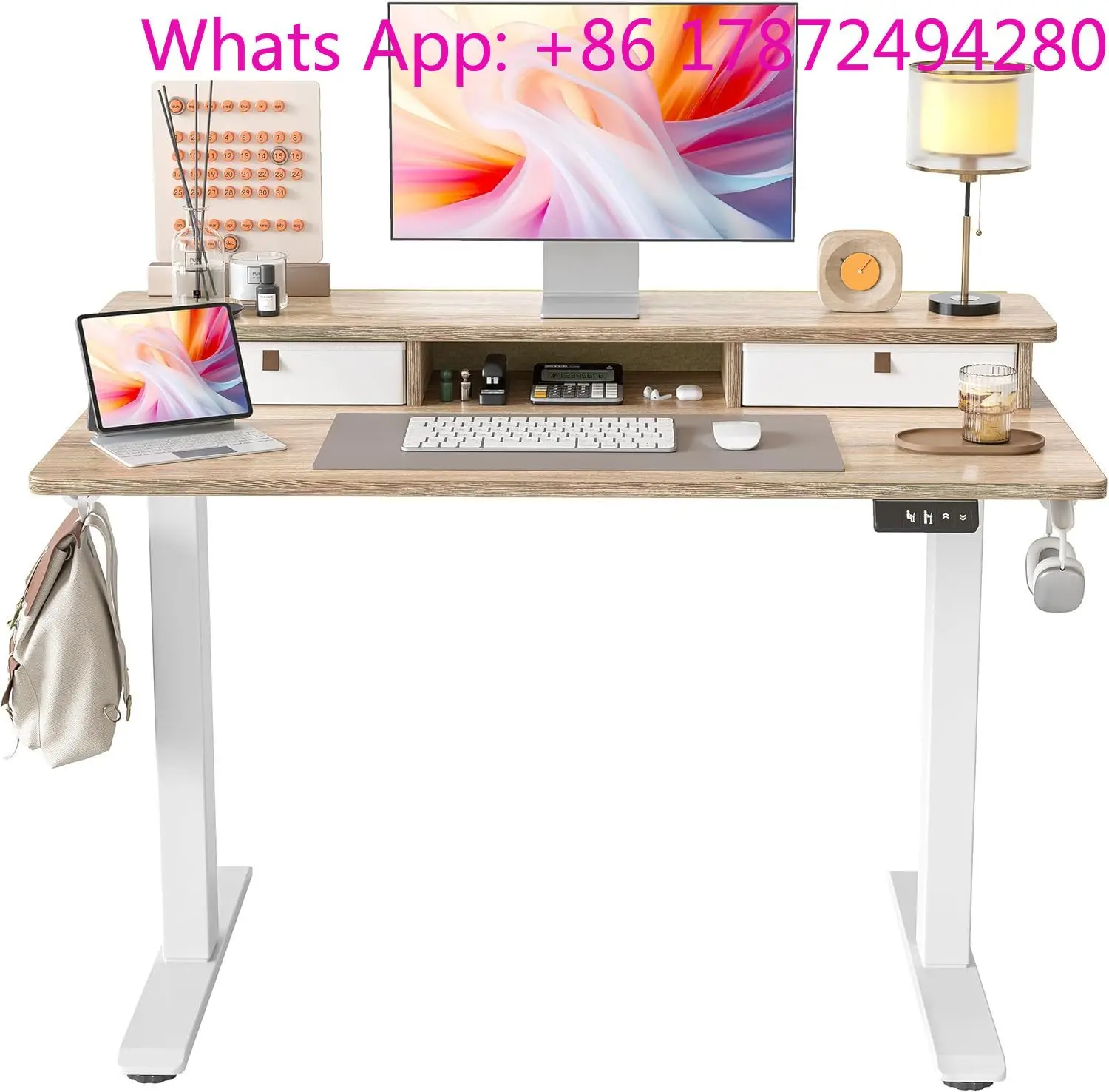 Height Adjustable Electric Standing Desk with Double Drawers&Keyboard Tray