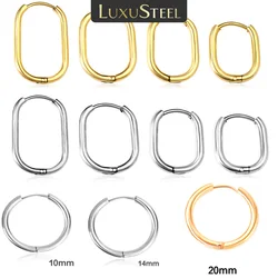 LUXUSTEEL Simple Rectangle U-Shaped Round Cirlcle Hoop Earrings For Women 12/14/16MM Anti-allergy Earrings