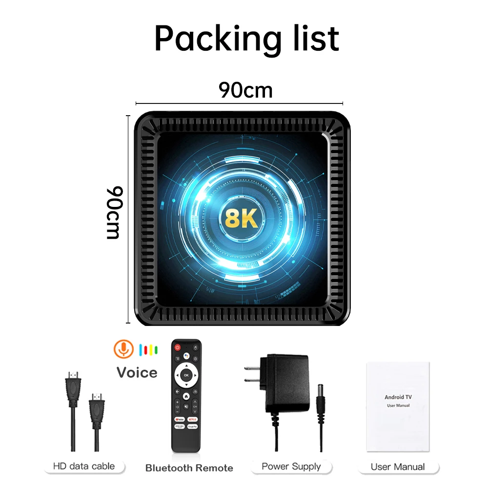 Android 14 TV Box 8K UHD مشغل الوسائط الذكية 4GB 64GB Dual WiFi6 BT5.0 Set Top Box Netflix YouTube Google Play المسرح المنزلي