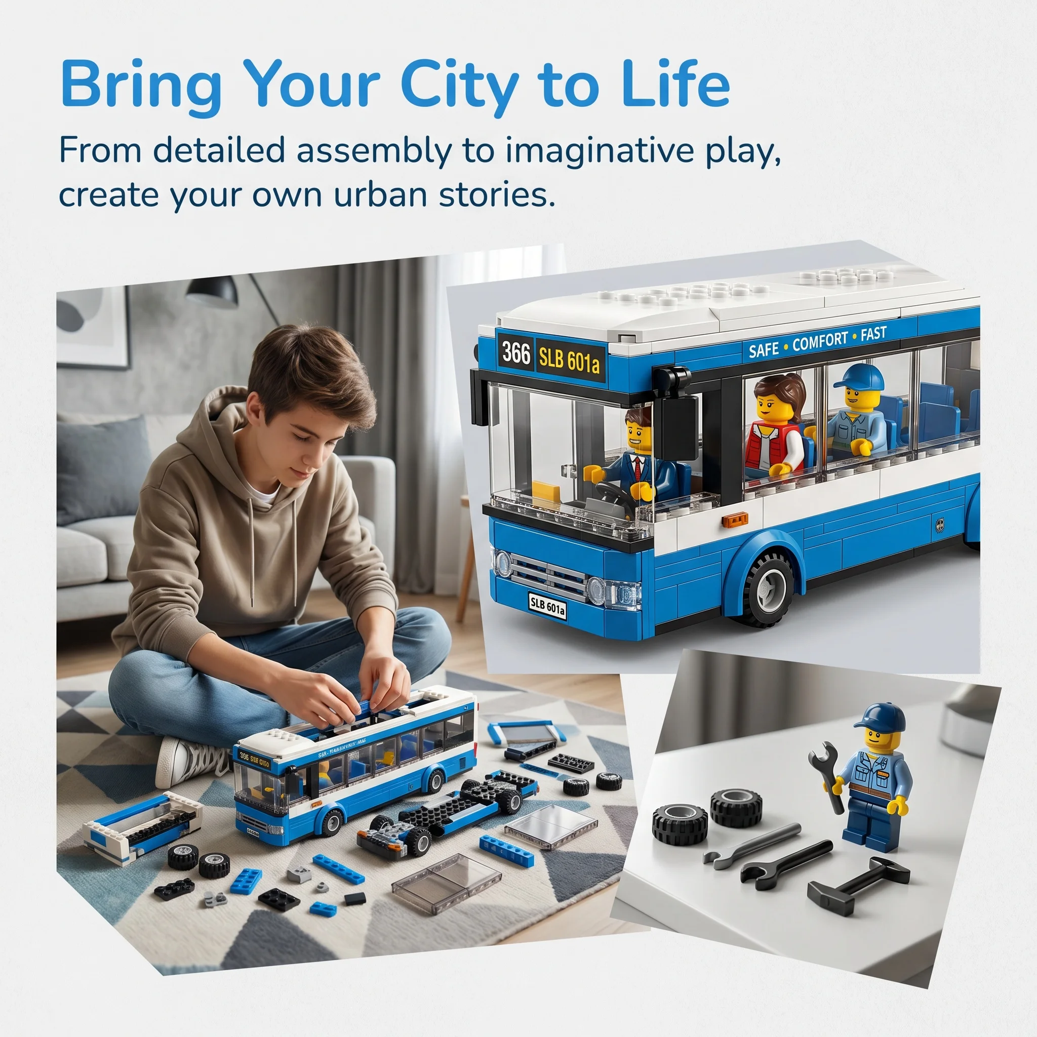 238PCS City Single Decker Express Bus Car Model Building Blocks Urban Transport Model Bricks With Figure Dolls Teens Toy Gifts