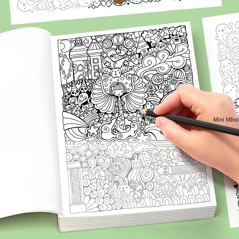 Portable Multi Theme Adult Decompression Coloring Book, Space Graffiti/mandala/flowers/desserts/plants and Other Themes, A5 Size
