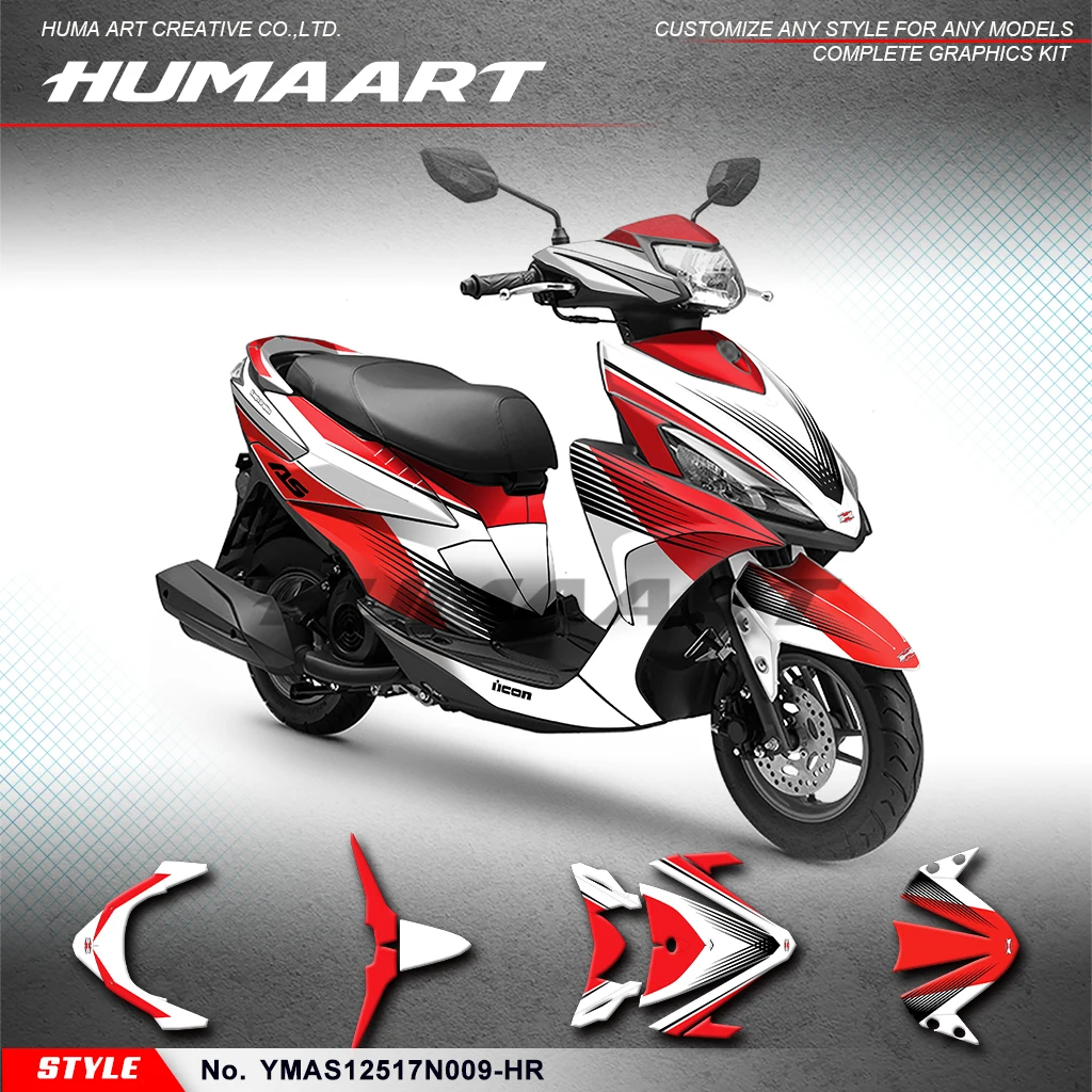 HUMAART Dirtbike Graphics Adhesive Sticker for Yamaha AS 125 AS125 DIO Scooter 17 2018 2019 2020 2021,Modified, YMAS12517N009-HR