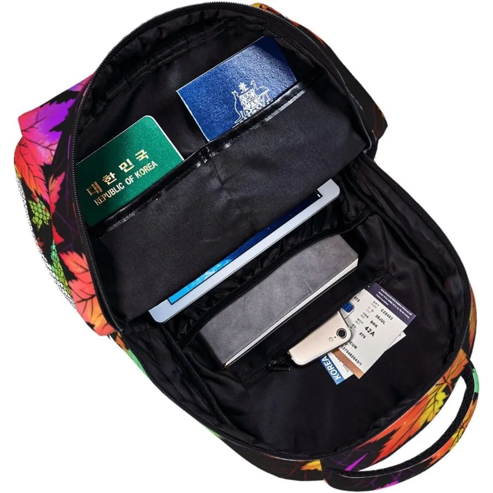 Bolsa para laptop de volta às aulas, colorida, padrão de folha de bordo, leve, mochila para laptop, leve, multiuso, viagem, mochila casual