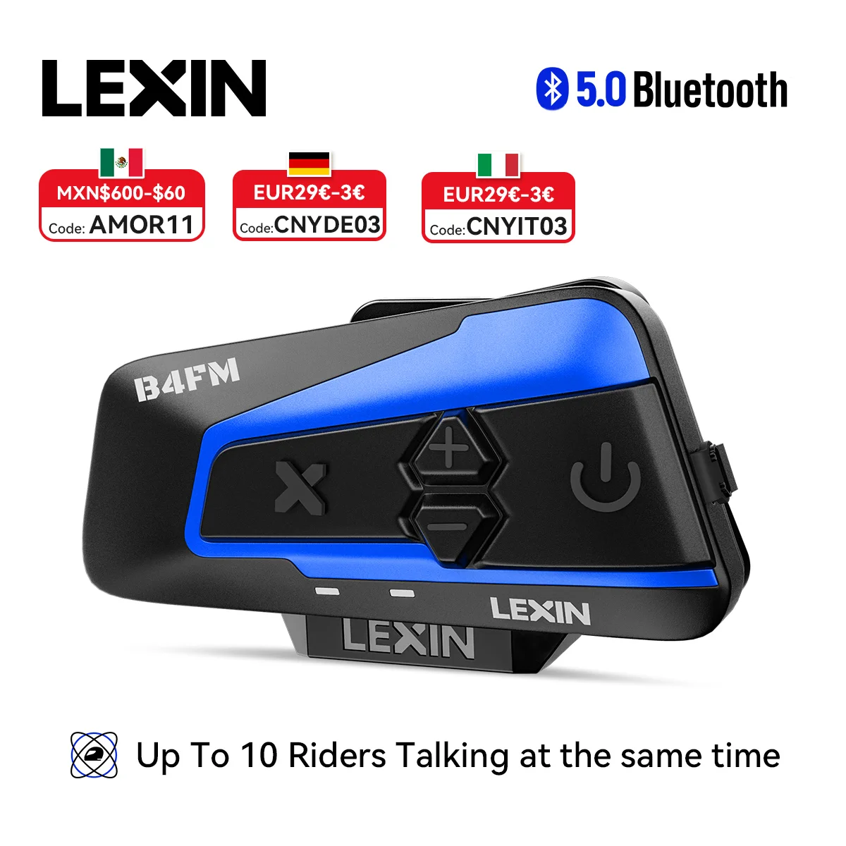 Brand Lexin LX-B4FM-X for 10 Riders Intercom Motorcycle Bluetooth Helmet Headsets BT Moto Intercomunicador with FM Radio