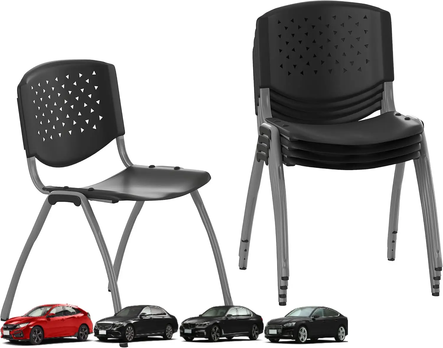 

Flash Furniture Hercules Series Plastic Contoured Lobby Chairs with Perforated Backs, Ergonomic Stacking Chairs for Offices, Set