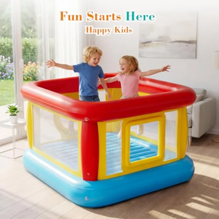 Inflatable Bounce House for,Blow Up Jumping Bouncer Playhouse, Indoor Outdoor PVC, Blue Red, Quick Setup Dual-Use