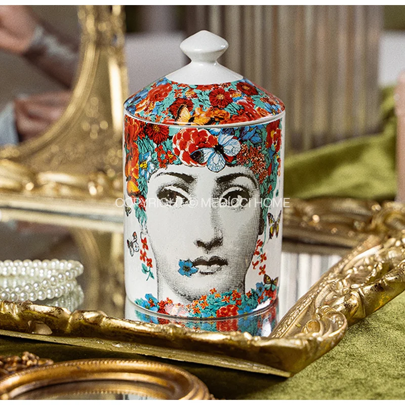 Medicci Home Italian Retro Opera Woman Portrait Candle Jars con coperchio barattolo di incenso decorativo in ceramica Chic Ornament Crafts