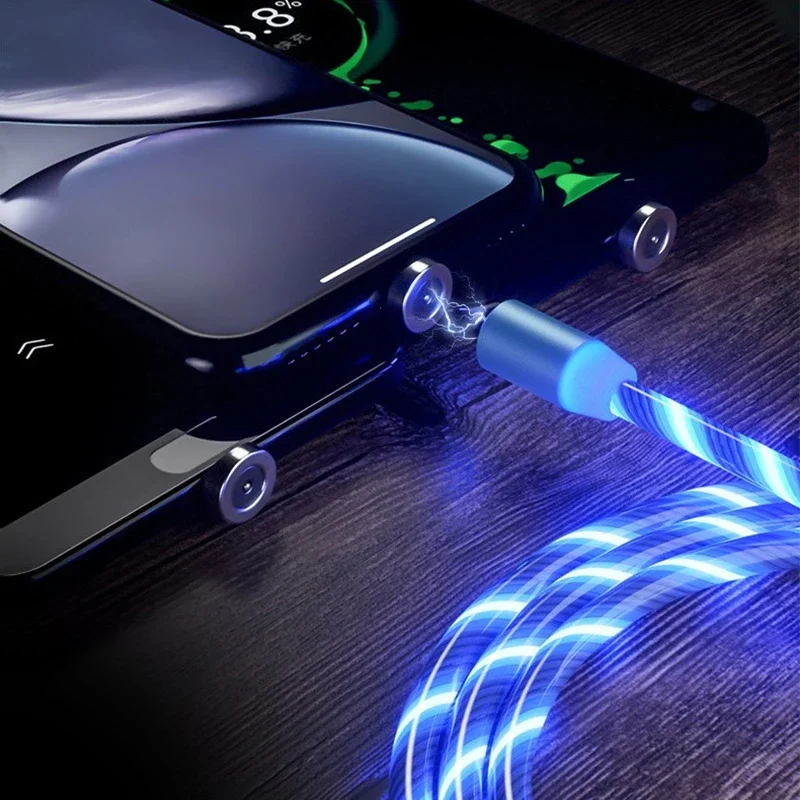 Магнитный кабель со светодиодной подсветкой, Micro USB-кабель для Samsung Type C, зарядный кабель для Xiaomi Huawei, магнитный шнур для зарядного устройства