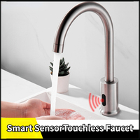 Smart Bathroom Sensor Faucets Brushed Sink Mixers Kitchen Touchless Faucet Stainless Steel Infrared Basin Tap Elbow Vanity Tap