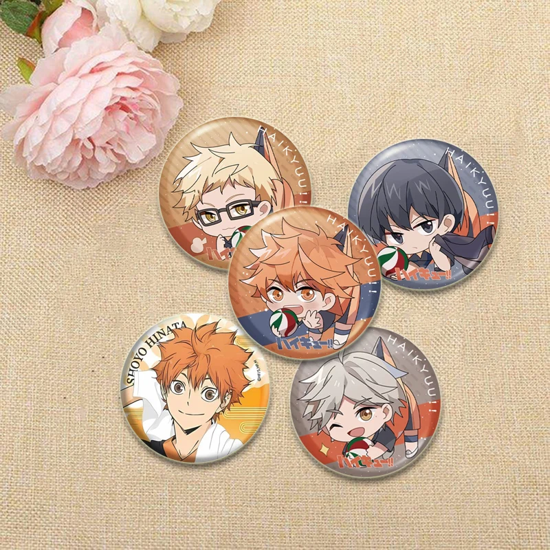 Round Creative Pins Shoyo Hinata Tobio Kageyama Daichi Sawamura Sugawara Koushi Cartoon Badge Haikyuu!! HD Print Anime Brooches