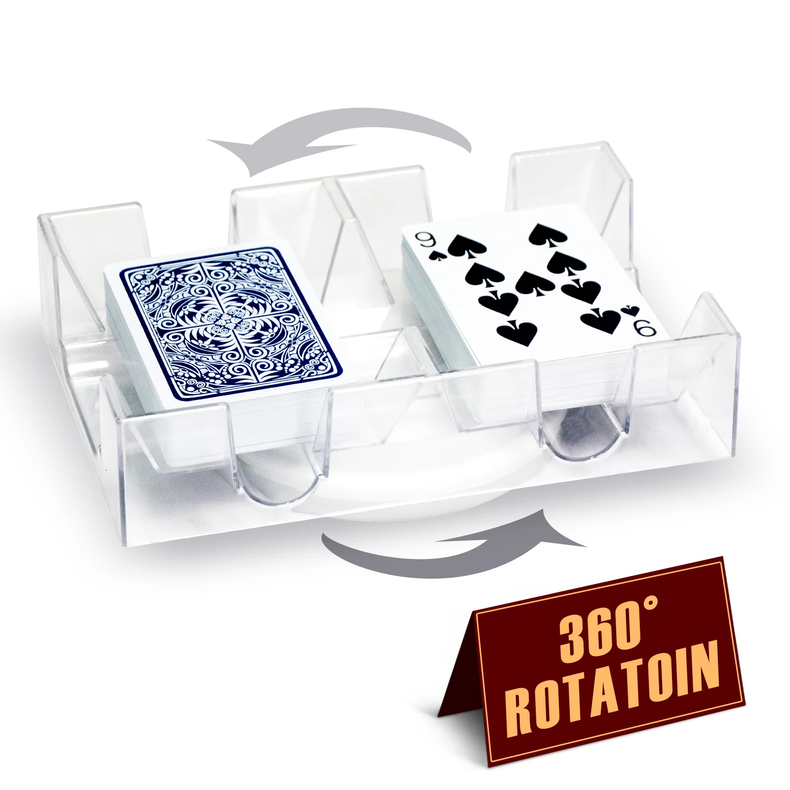 

2 Deck Plastic Revolving Canasta Card Game Holder Playing Cards Tray Rotating 360° Organizes Multiple Decks for Canasta, Poker