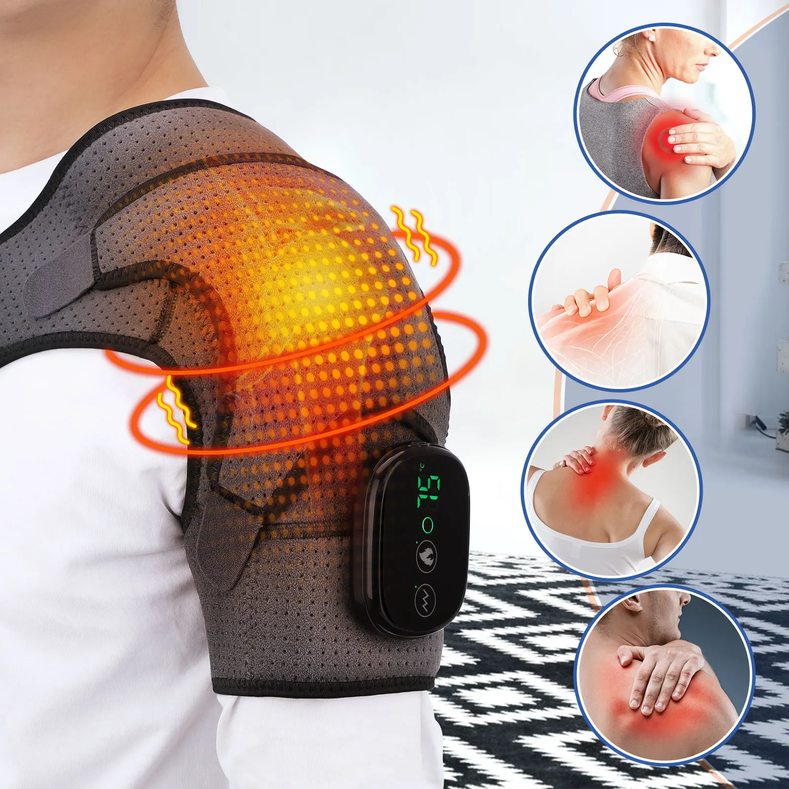 

Heating Vabration Shoulder Massage Brace 3 Levels Left Right Electric Rechargable Heated Massage Pad Beauty Heauty