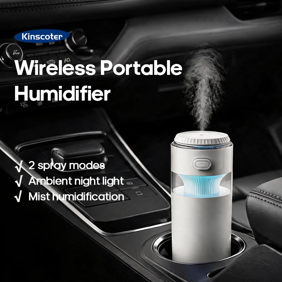 Portable Wireless Ultrasonic Humidifier with Colorful Night Light 2 Mist Modes USB Rechargeable Mini Humidifier for Car Room