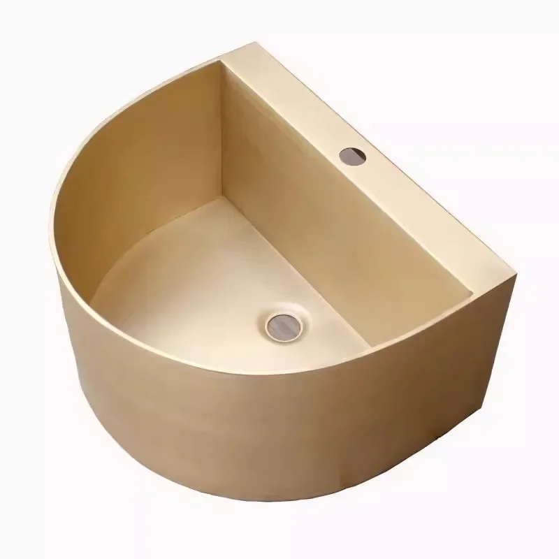 Thin edge fan-shaped countertop basin, wash basin, mini oversized corner bathroom, bathroom custom brass metal countertop basin.