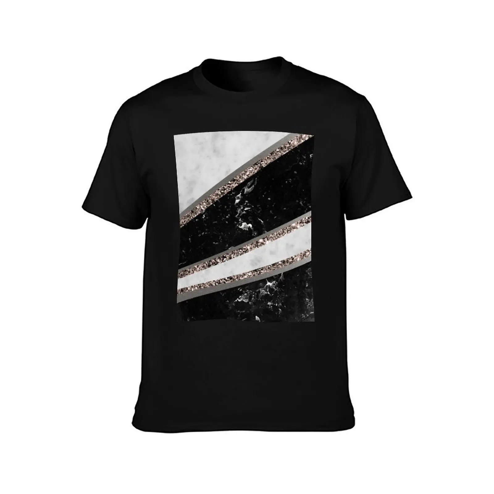 Black and White Marble Rose Gold Stripe Glam #1 (Photo of Glitter Only - Not Reflective) T-Shirt Plus Size Basic Cotton T-Shirt
