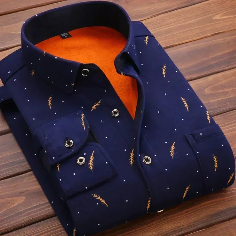 2025 Camisas a cuadros de manga larga cálidas de invierno para hombre, camisas formales gruesas con forro de piel de franela, camisa informal de lana para hombre, camisas de vestir