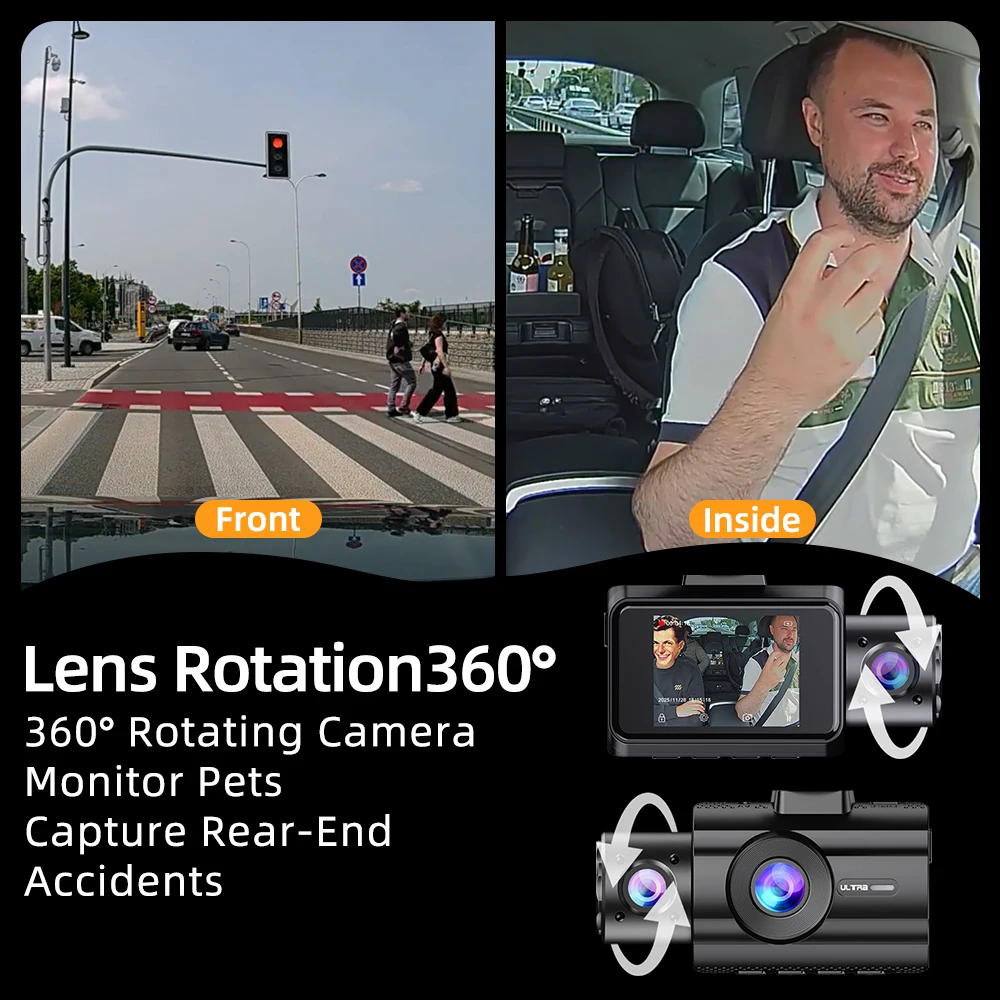 3 Channel 4K Dashcam 4K+1080P Front and Rear Dash Camera IR Night Vision 24 Hours Parking Mode Support 128GB Max - view 5