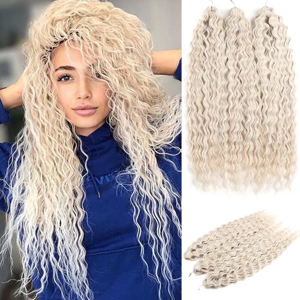 Ariel Hair Synthetic Twist Crochet Curly Hair 24 Zoll Water Wave Braid Hair Ombre Blonde Brown Deep Wave Flechten Haarverlängerung – Detail 8