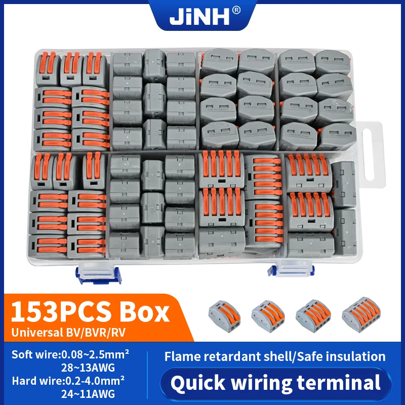JINH 153/43Pcs Push-in Type CMK41 Terminal Connector Kit Quick Splice Compact Block Electrical Connection 28-12AWG Fast Stable