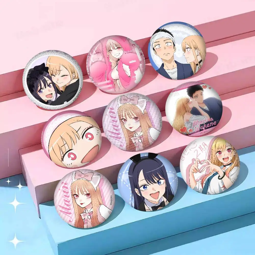 My Dress Up Darling M-Marin   Figure Icon Badge Handmade Tinplate Brooch for Backpack Clothes Chest Ornament Gifts